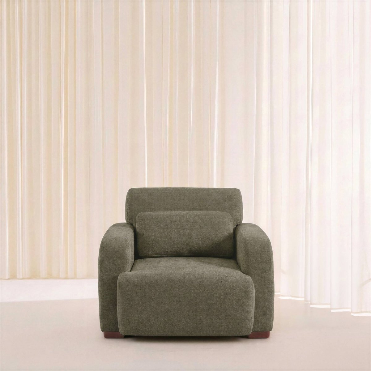 Fauteuil tissu pieds en bois d'hévéa 1 place DANY beige, SWEEEK