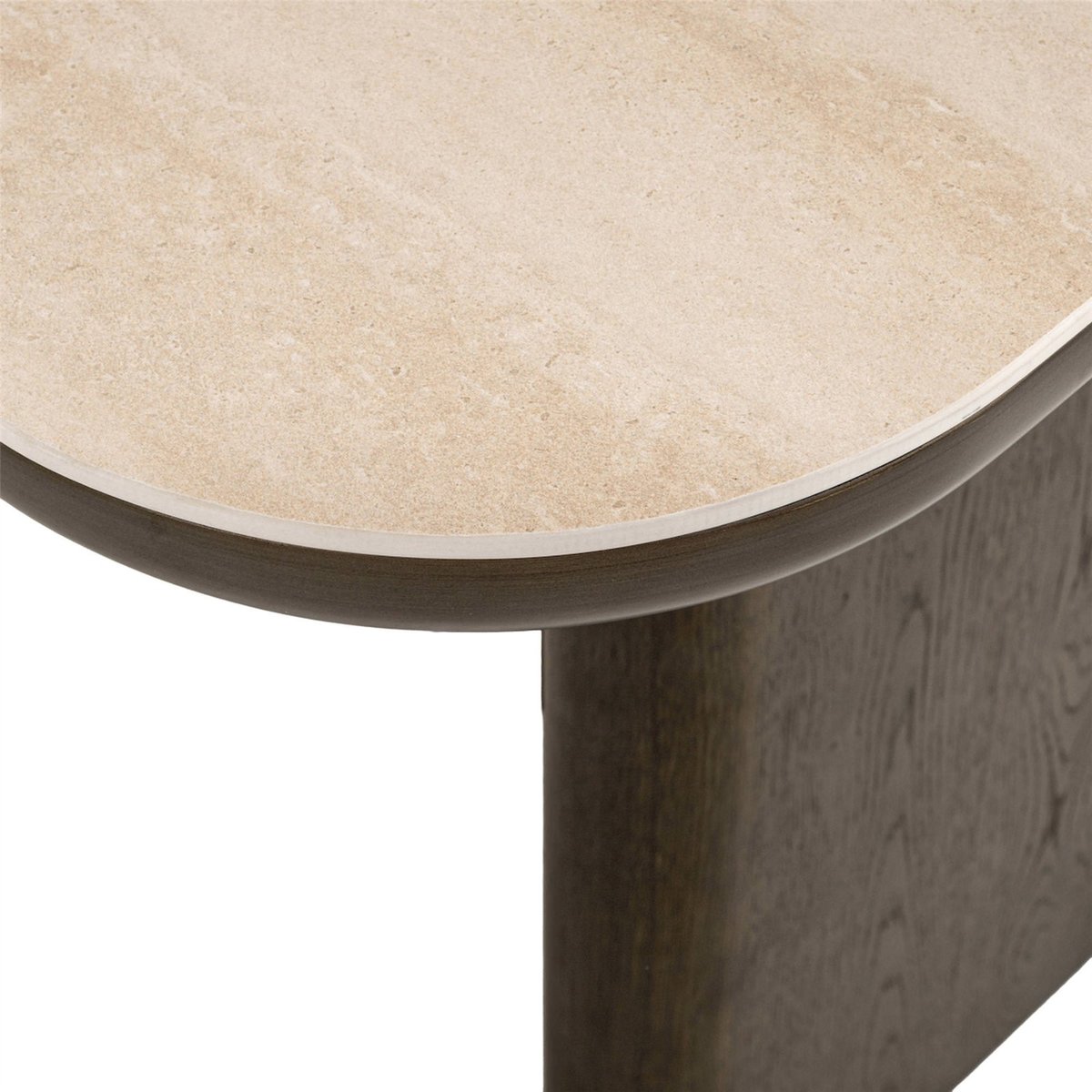 Table à manger rectangulaire en céramique Nando marron effet travertin bois foncé, RECOLLECTION
