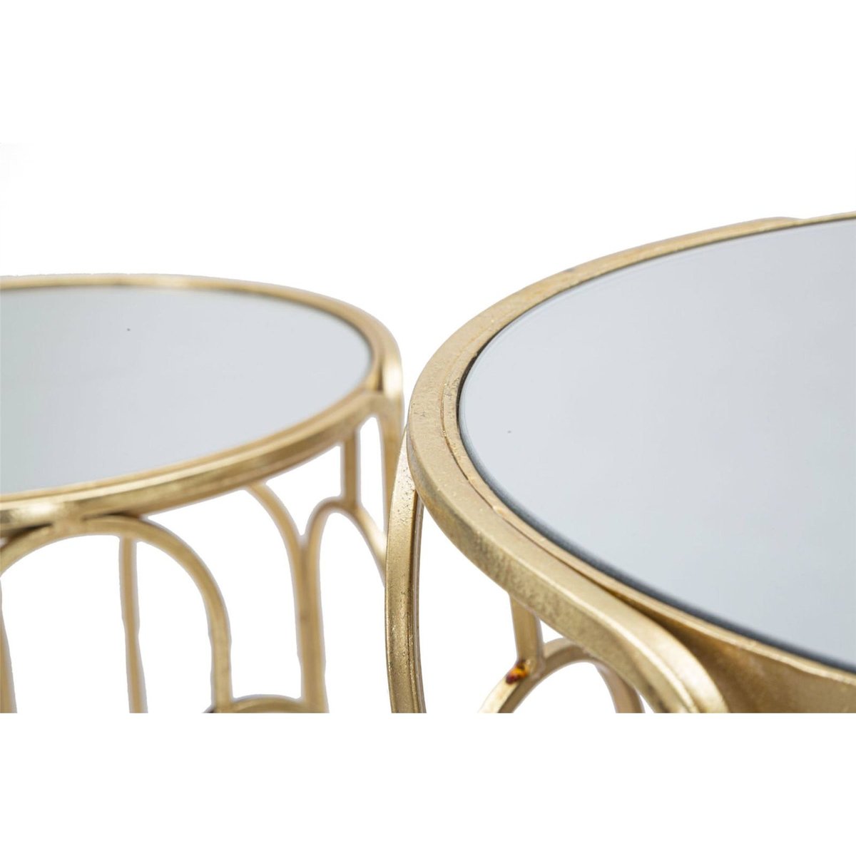 Sellettes rondes en fer plateau miroir GLAM doré et argenté, RECOLLECTION