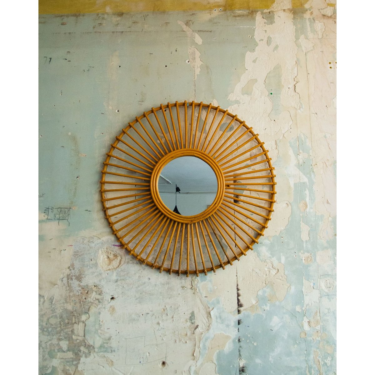 Miroir en rotin Georges N°1171 - Bon état bois clair, DEBONGOUT