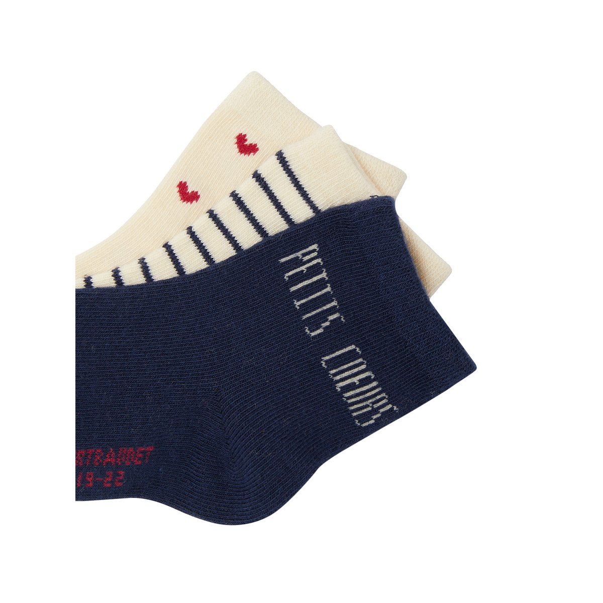 Lot de 3 paires de chaussettes coeurs bébé écru, VERTBAUDET