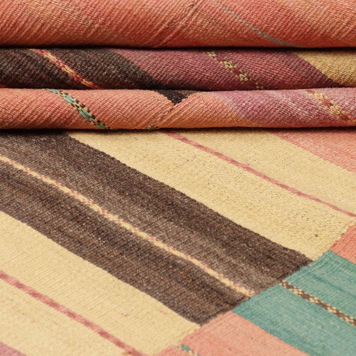 Authentique tapis d'Orient kilim fait main en laine A 7 orange, bleu, jaune, UN AMOUR DE TAPIS