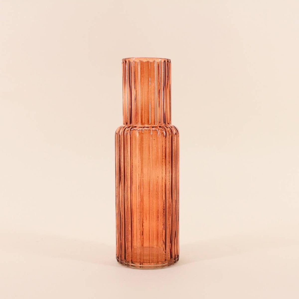 Vase en verre strié, H25cm marron, ORNAMI