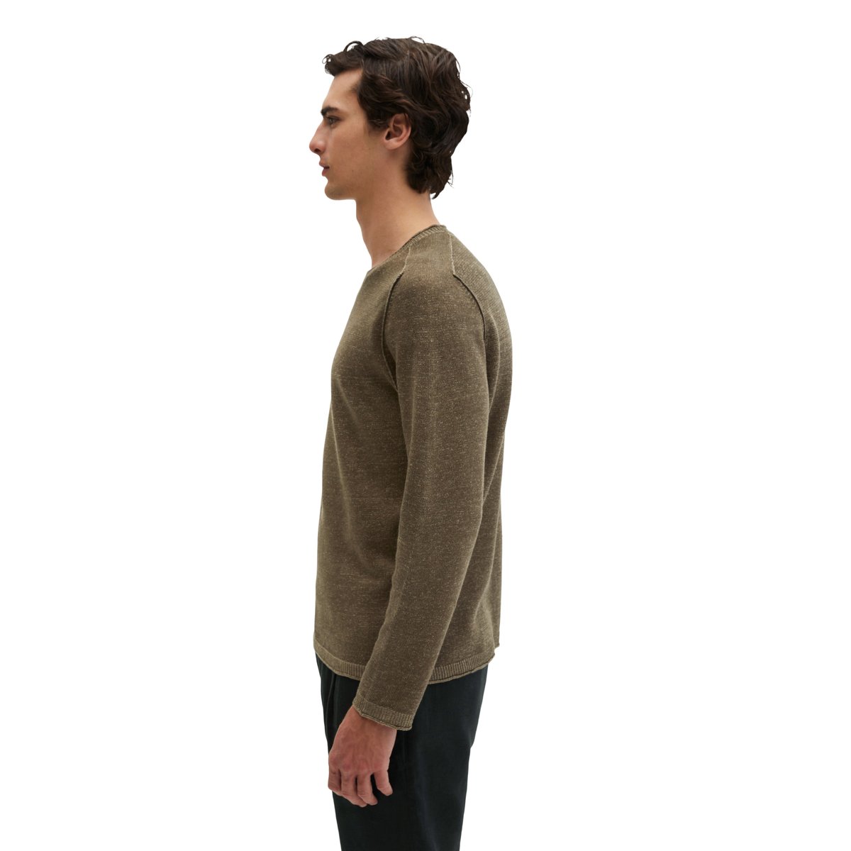 Pull-over regular en coton bio et en lin brun foncé, MARC O'POLO