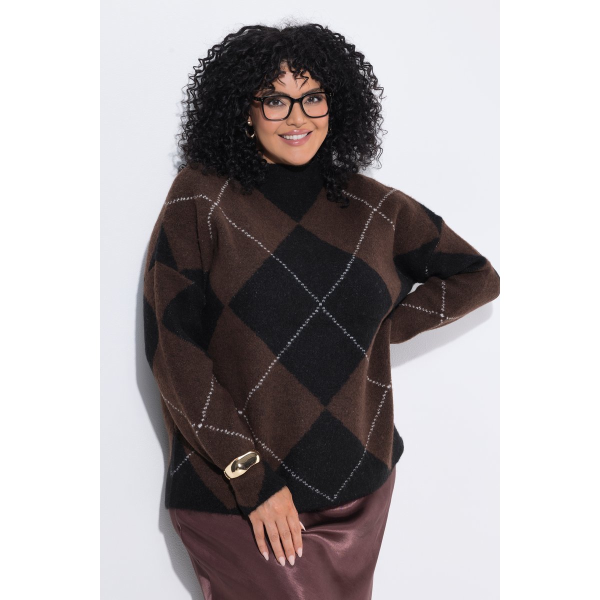 Pull à col montant et manches longues marron, ULLA POPKEN
