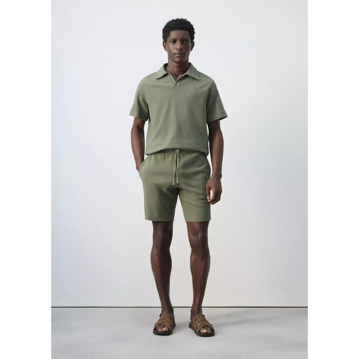 Bermuda coton texturé cordon vert forêt, MANGO MAN