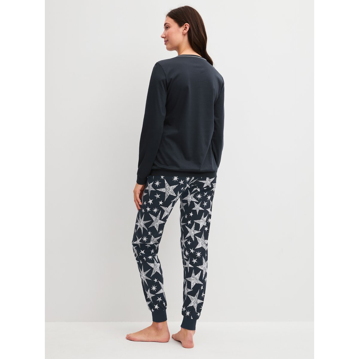 Pyjama à bords côtés manches longues Coton WINTER DREAMS bleu nuit, CALIDA