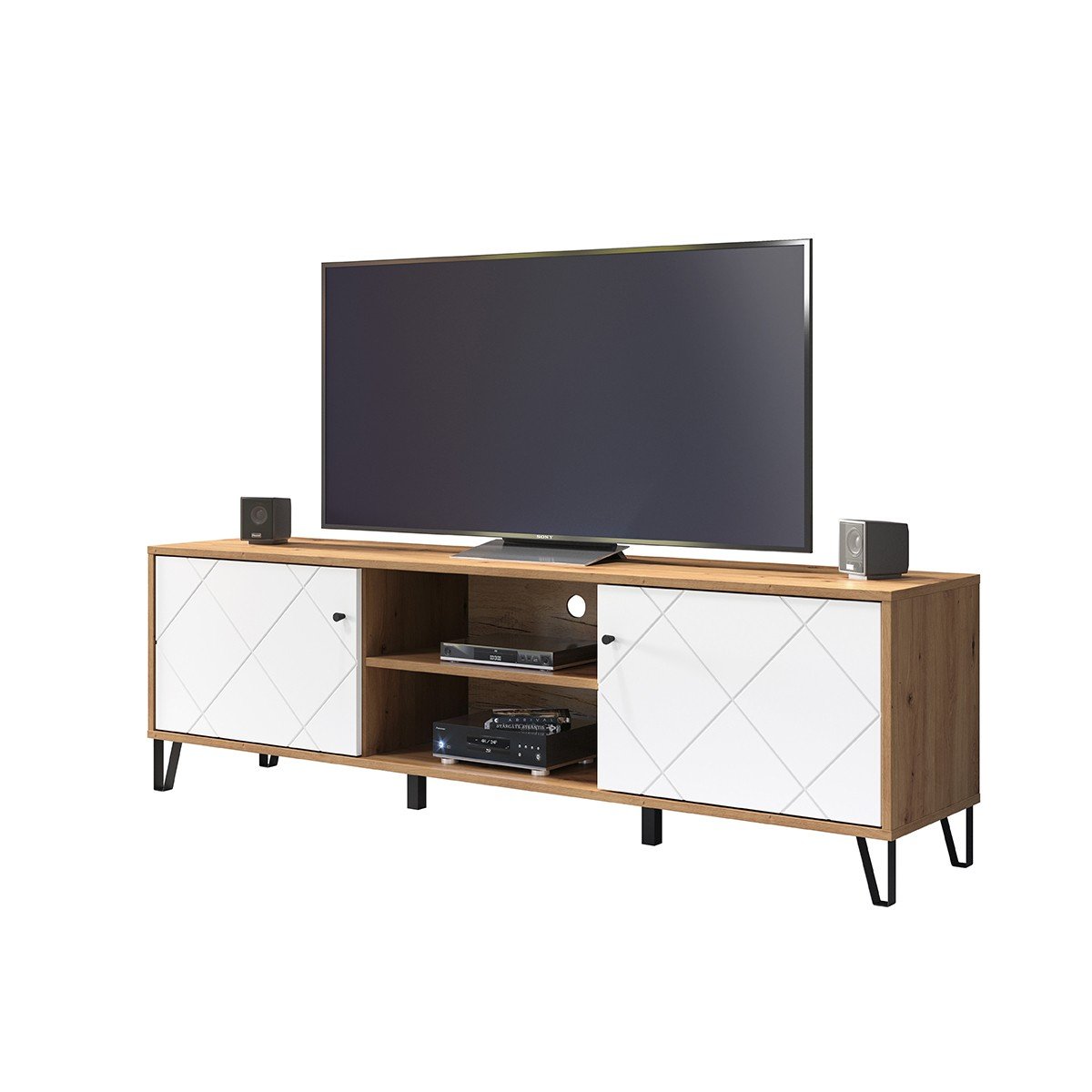 Meuble TV 2 portes et 2 niches blanc mat L183 cm - Touch blanc, CALICOSY