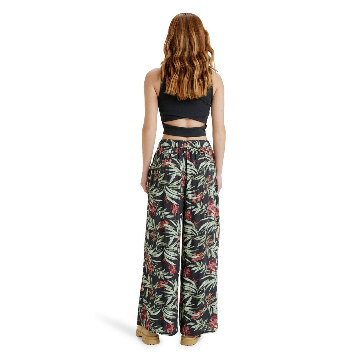 Pantalon de longueur régulière MIDNIGHT AVENUE CRINKLE. noir phantom wind swept floral crin, ROXY