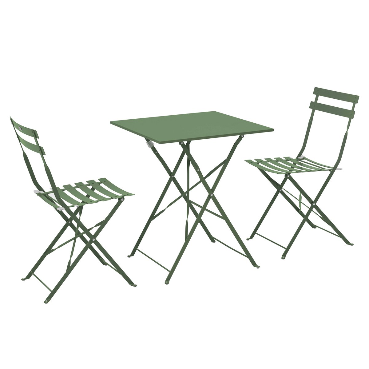 Table bistrot de jardin et 2 chaises pliantes, ROME vert cactus, OVIALA