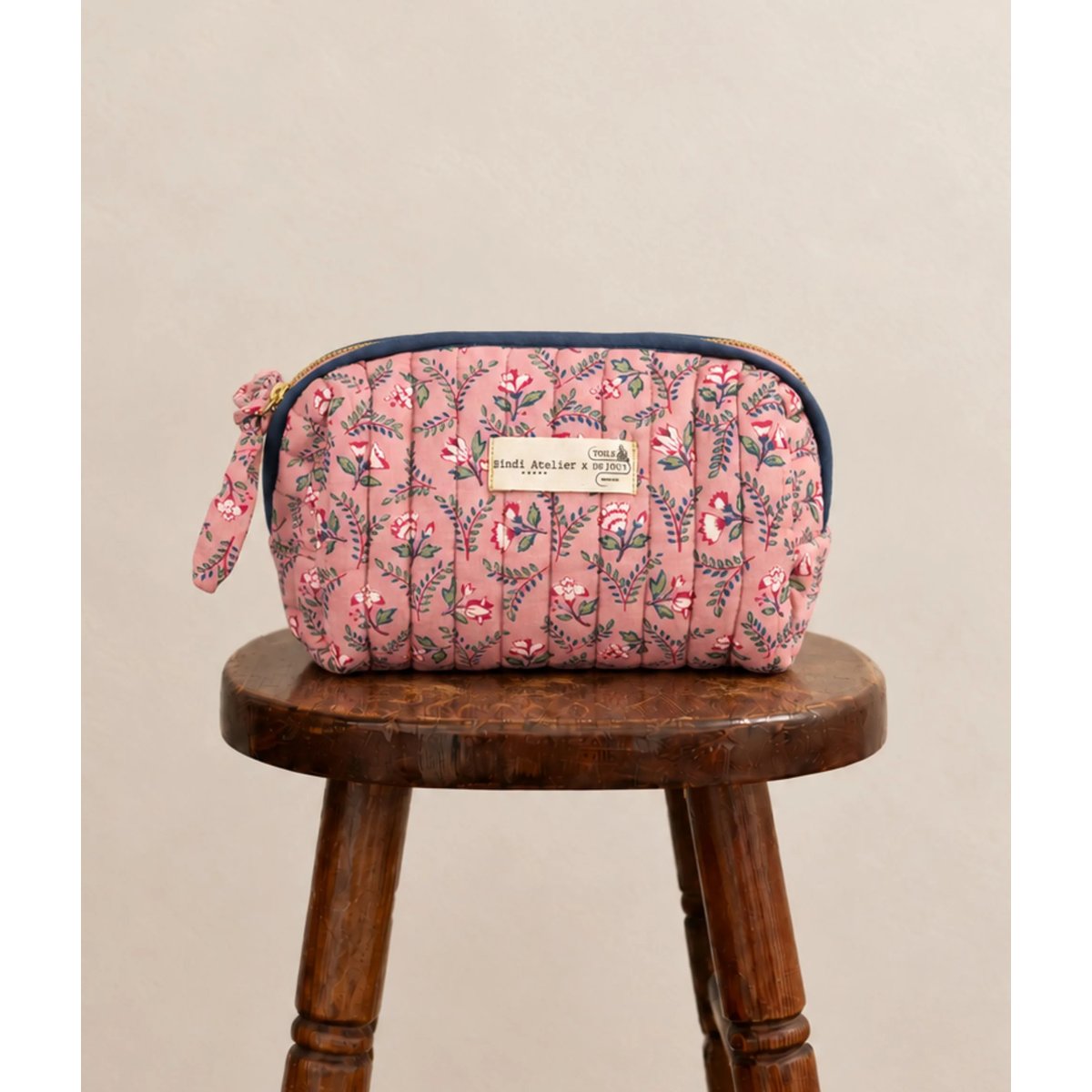 Trousse maquillage Toile de Jouy depuis 1760 - Flora rose framboise, BINDI ATELIER