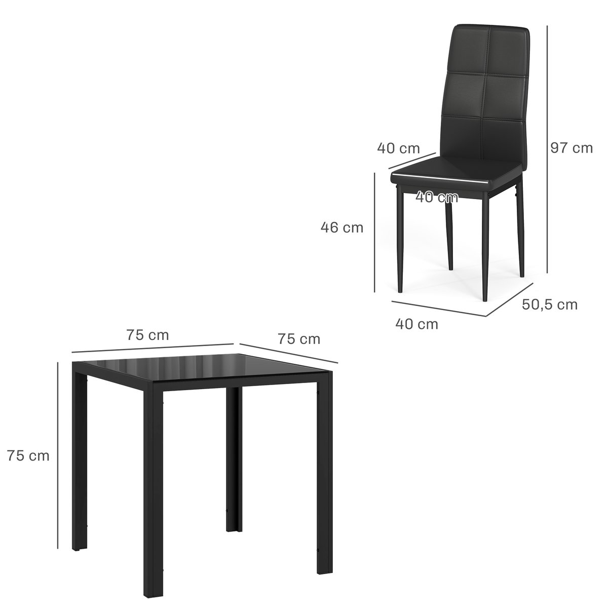 Ensemble de table à manger Métal Noir noir, HOMCOM