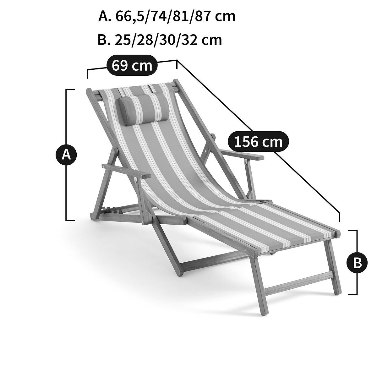 Chaise longue acacia et toile, Veniza rayé vert, LA REDOUTE INTERIEURS