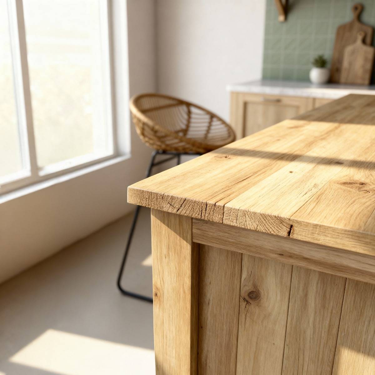 Îlot central en bois recyclé GARANCE bois clair, MADE IN MEUBLES