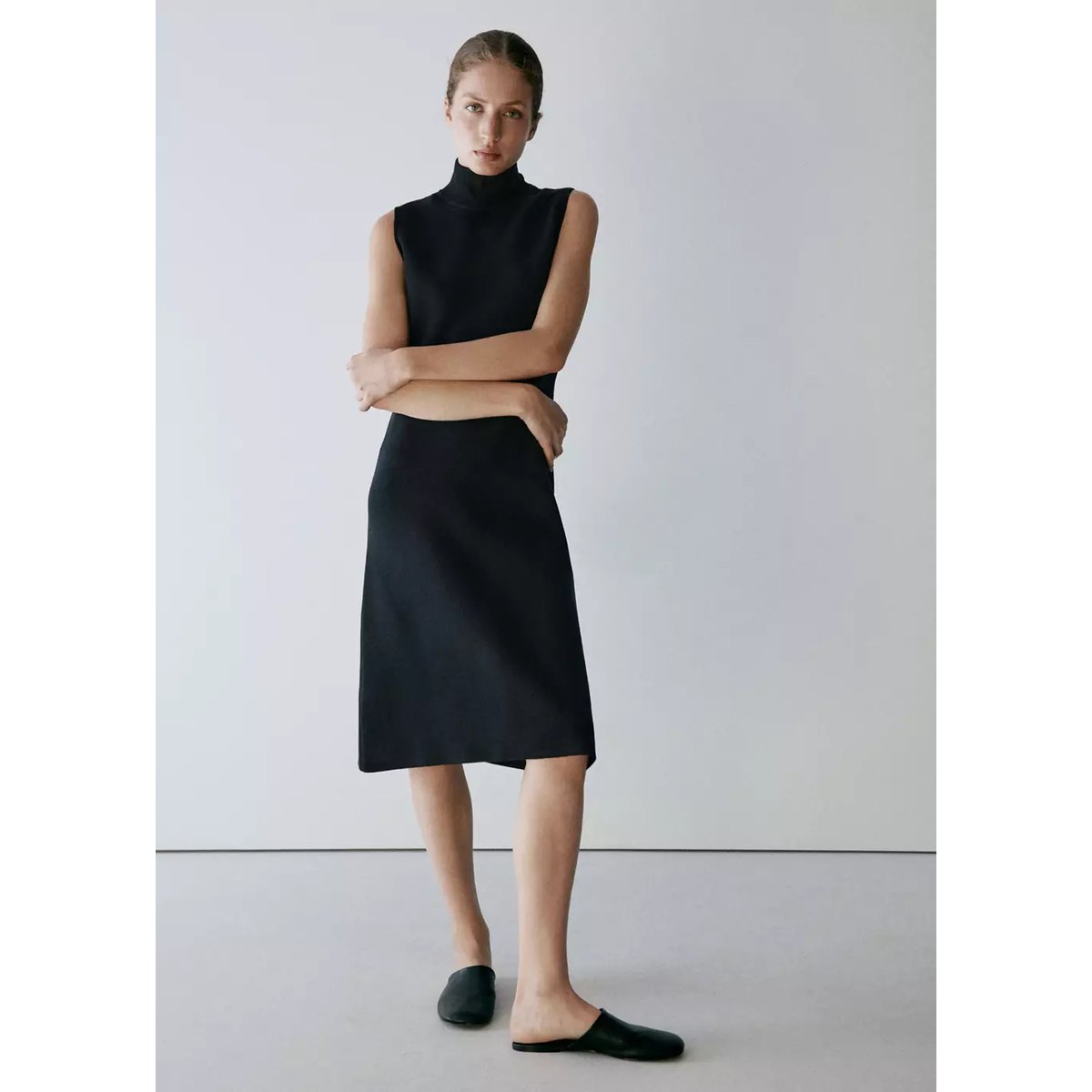 Robe midi en maille Milano noir, MANGO