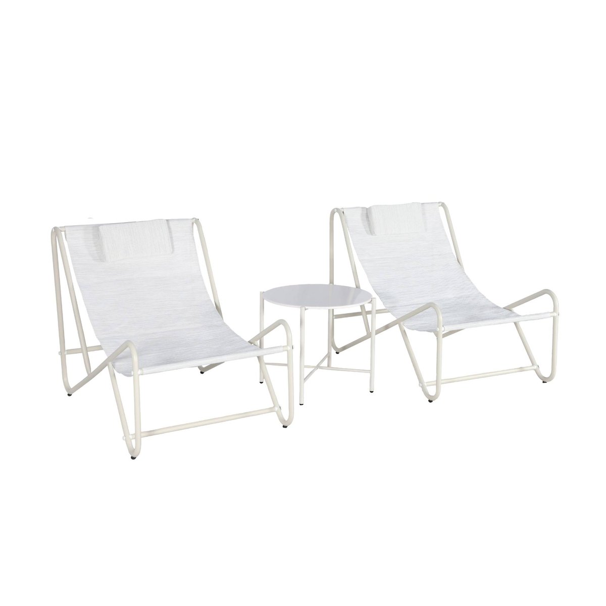 Set de 2 fauteuils relax avec table ronde en acier SALINA beige, SWEEEK