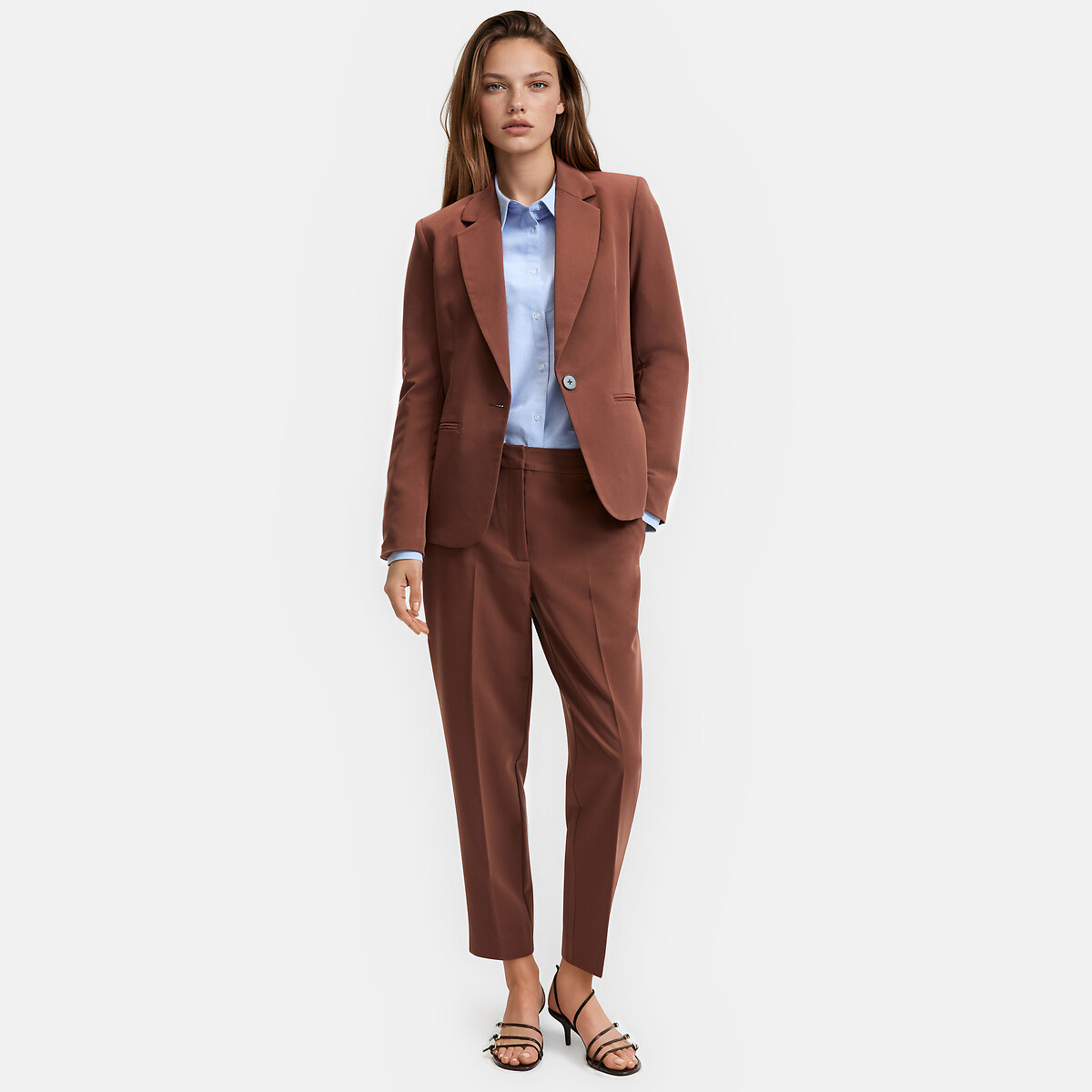 Chaqueta blazer de corte entallado con una sola fila de botones marrón, LA REDOUTE COLLECTIONS