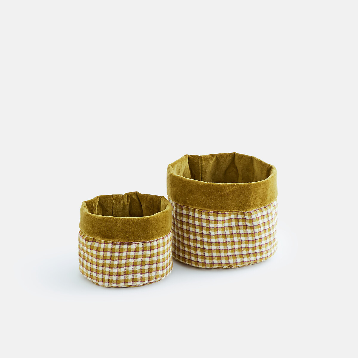 Lot de 2 petits paniers réversibles, en coton, NINON carreaux vichy, LA REDOUTE INTERIEURS