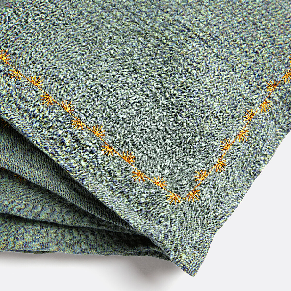 Lot de 4 serviettes de table en gaze de coton brodé, Kumla céladon, LA REDOUTE INTERIEURS