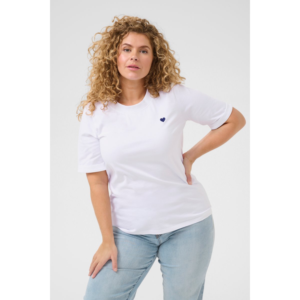 T-shirt col rond coupe décontractée blanc, KAFFE CURVE