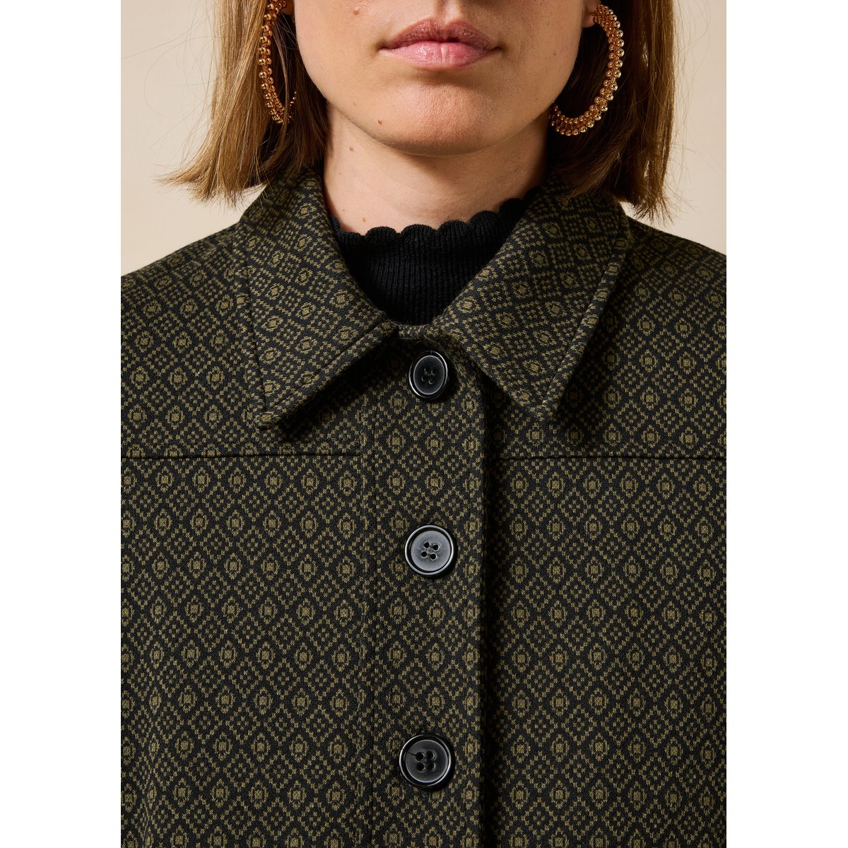 Blouson manches longues en milano jacquard kaki, LA FEE MARABOUTEE