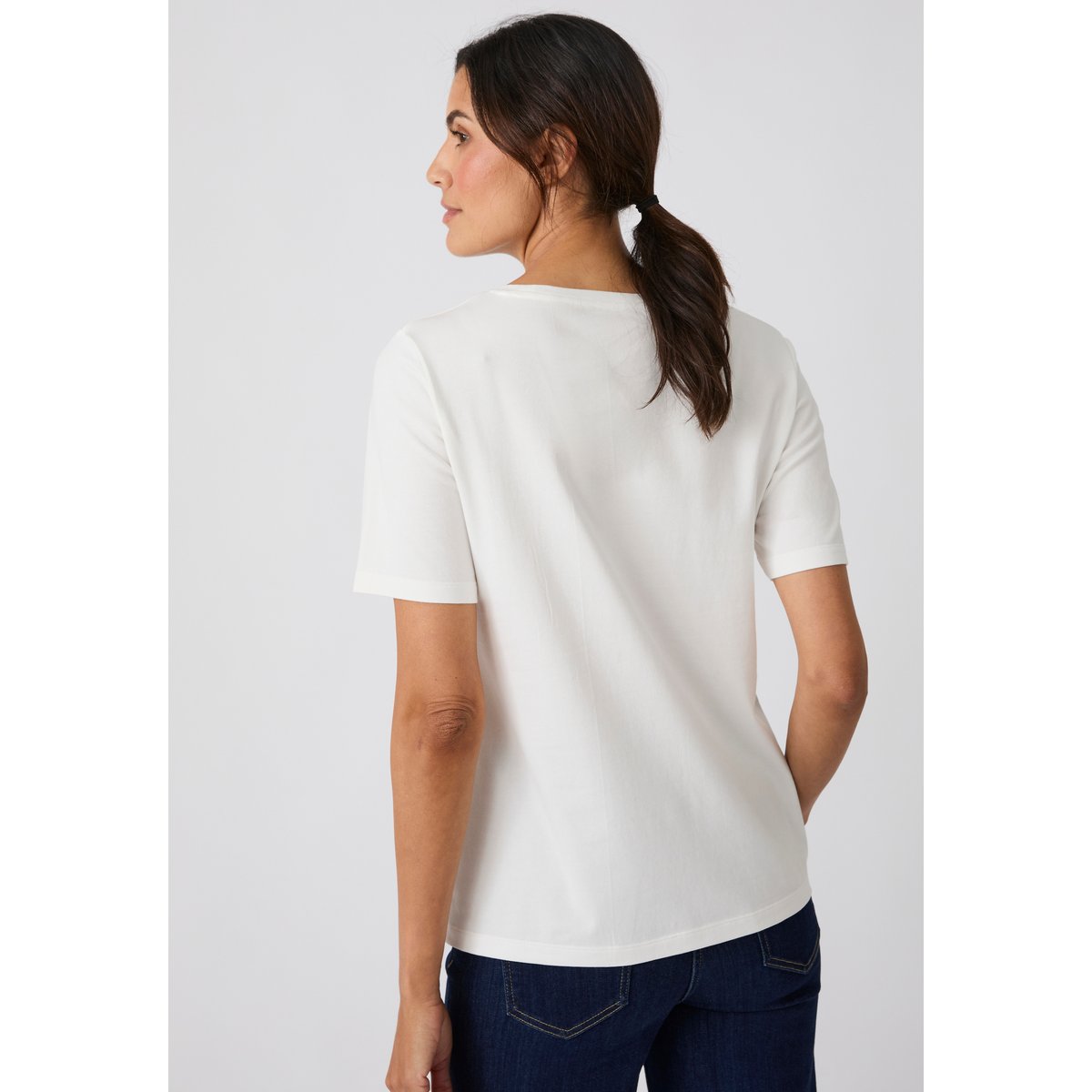 T-shirt motif imprimé avec perles fantaisie blanc cassé, DAMART