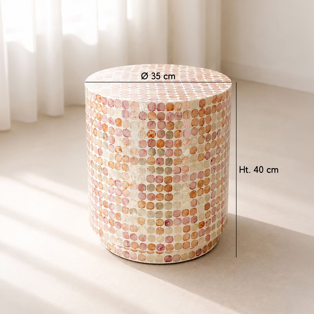Meuble d'appoint en coquille de Capiz, SOLNA rose, NOW'S HOME