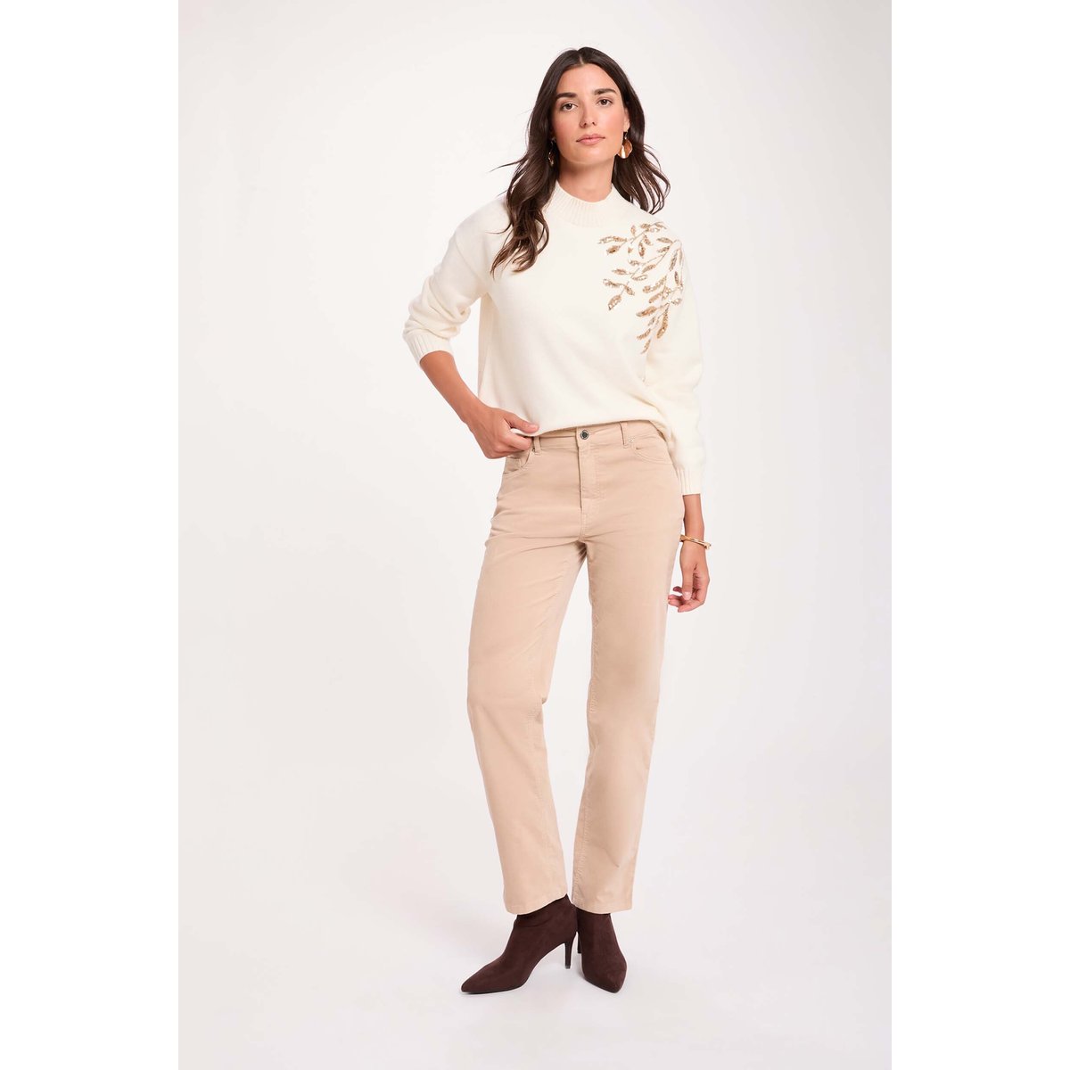 Pantalon droit taille haute ecru, MORGAN