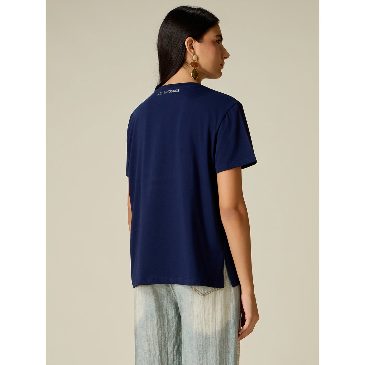 T-shirt avec applications bleu, OLTRE