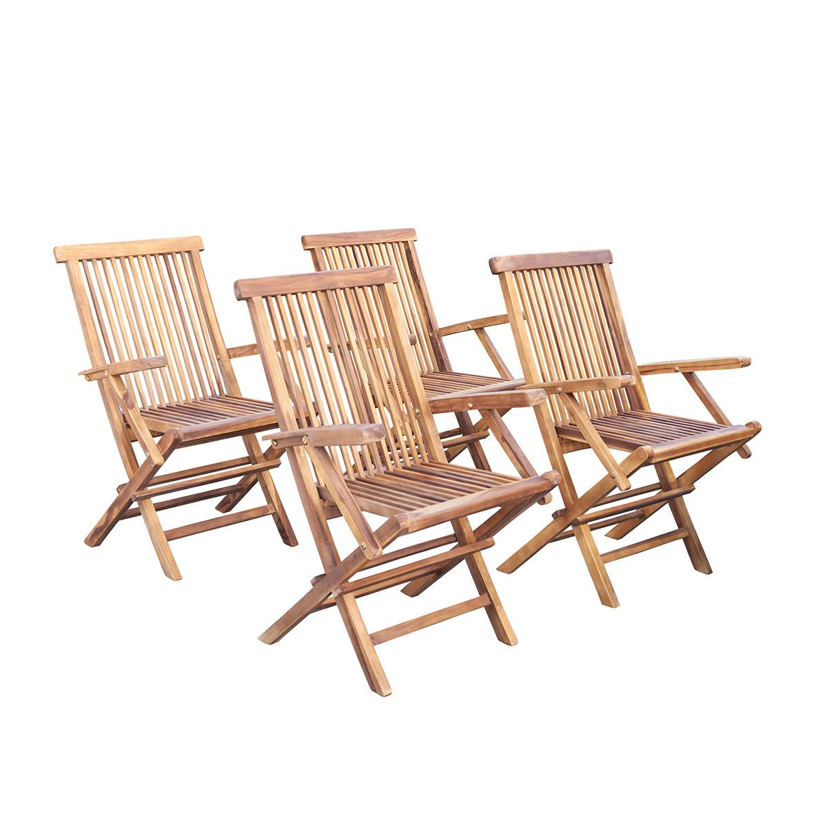 Lot de 4 fauteuils de jardin en teck massif pliants BALI marron, BERAH GETAH