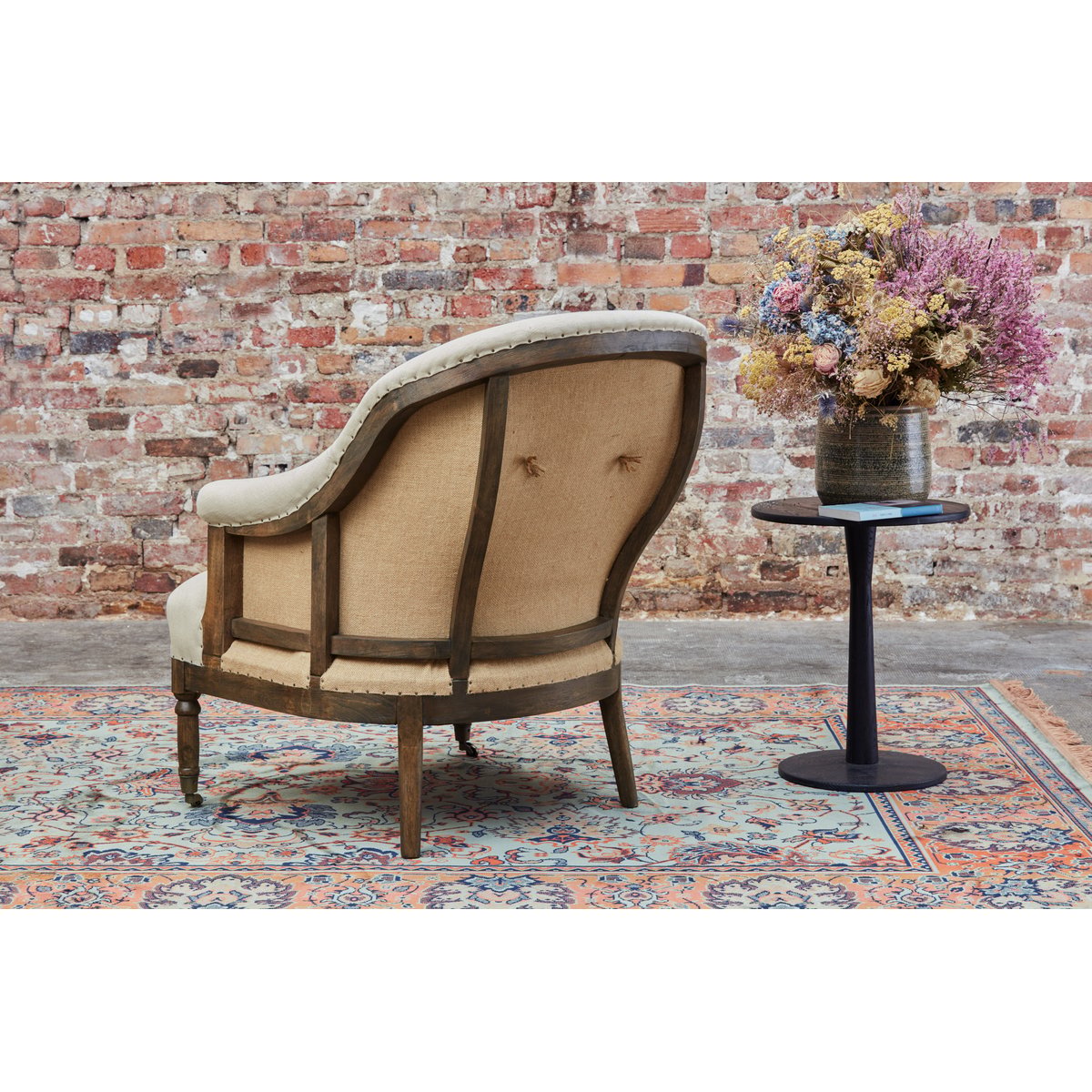Fauteuil en lin et coton LÉONIE beige, PRODUIT INTERIEUR BRUT