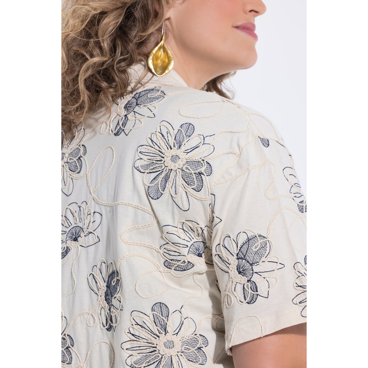 Surchemise en coton bio, avec broderies blanc perle, ULLA POPKEN