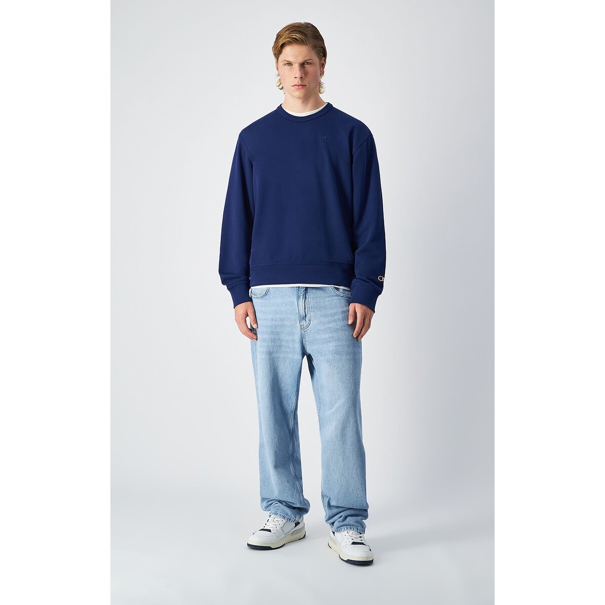 Small Logo Sweatshirt with Crew Neck blue, CHAMPION