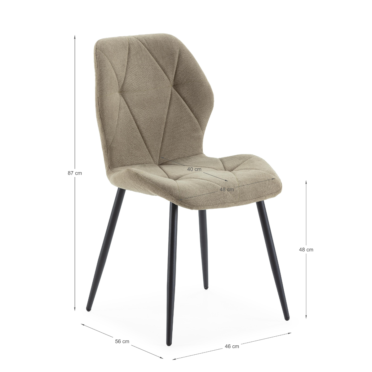 Lot de 4 chaises en tissu avec pieds en métal noir L47,5 cm - LUNA vert, CALICOSY