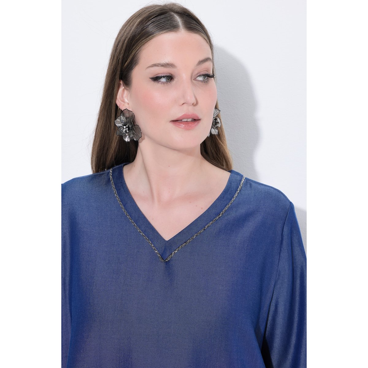 Blouse en Lyocell aspect jean marine foncé, ULLA POPKEN