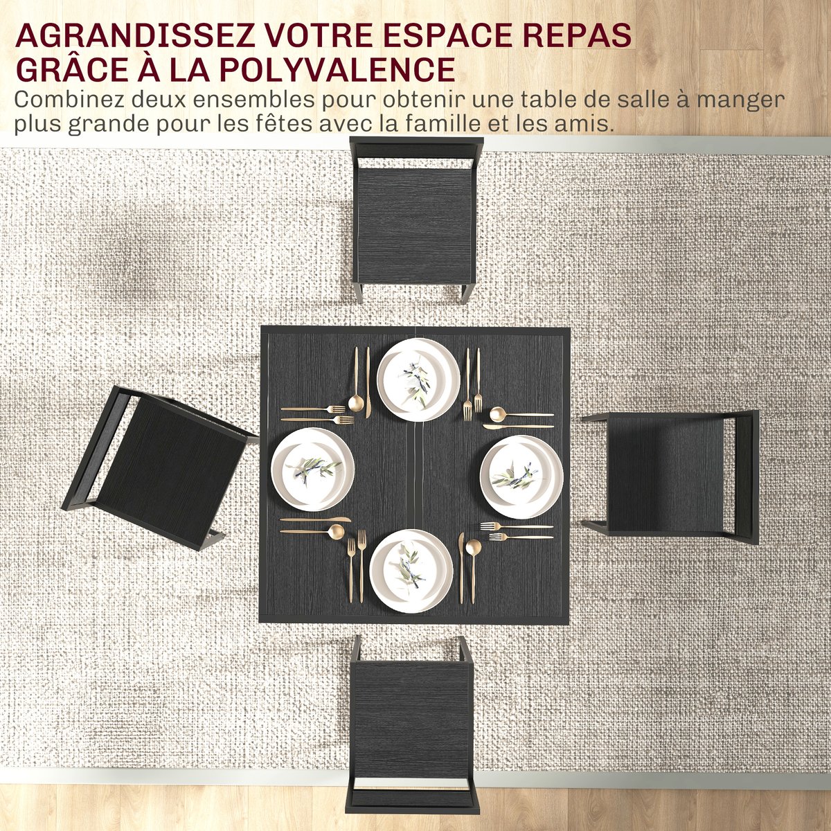 Ensemble de table à manger Métal Noir noir, HOMCOM