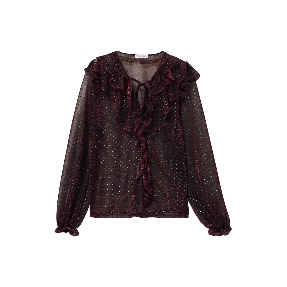 Blouse voile transparent pailleté violet foncé, CACHE CACHE