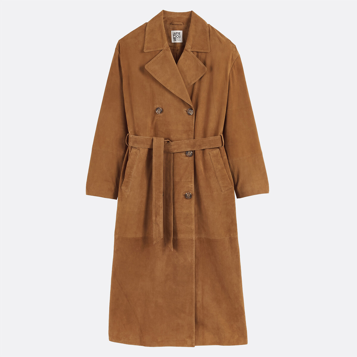 Trench long en cuir de chèvre, fermeture boutonnée, mi-saison marron camel, LA REDOUTE COLLECTIONS