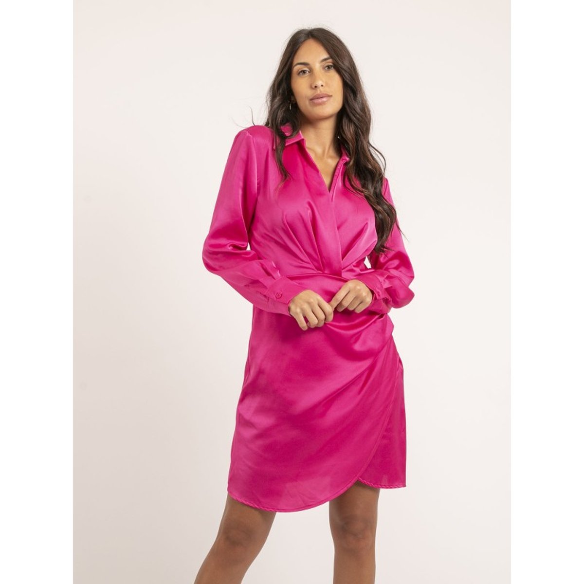 Robe Courte Satin Iday rose fushia, DONA LISA