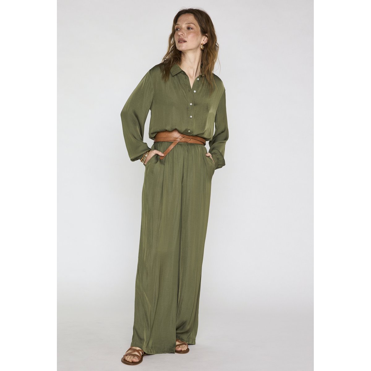 Pantalon fluide large TOBIAS kaki, Maison 123