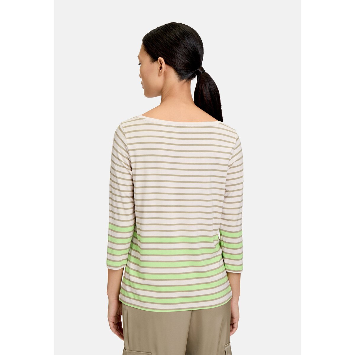 T-shirt à rainures à encolure bateau khaki/green, BETTY BARCLAY