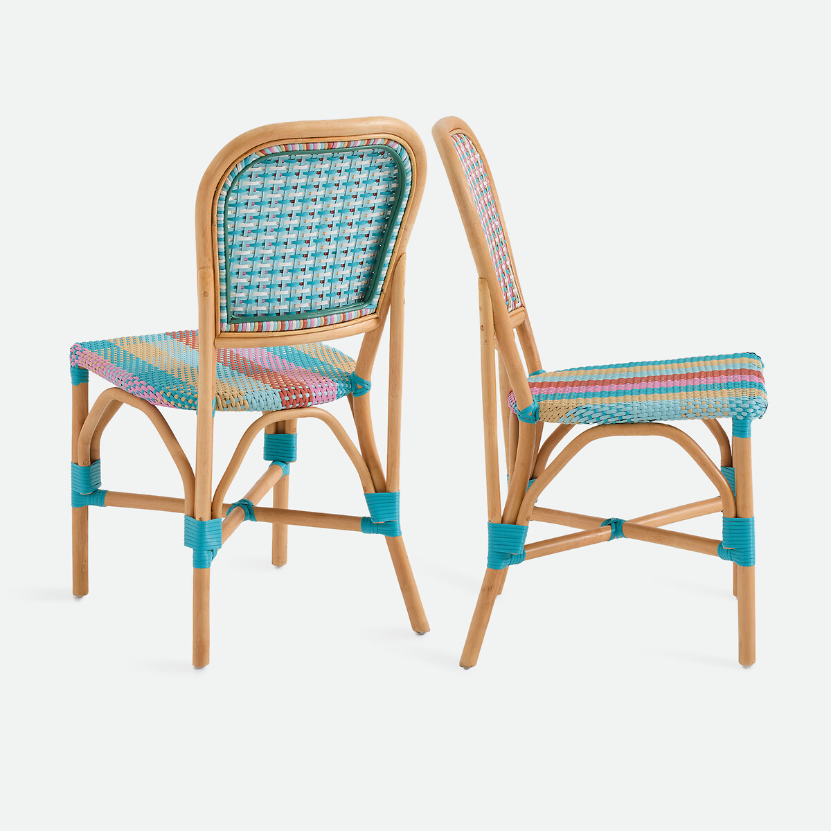 Lot de 2 chaises, en canne de rotin et résine tressée, MUSETTE bleu multicolore, LA REDOUTE INTERIEURS