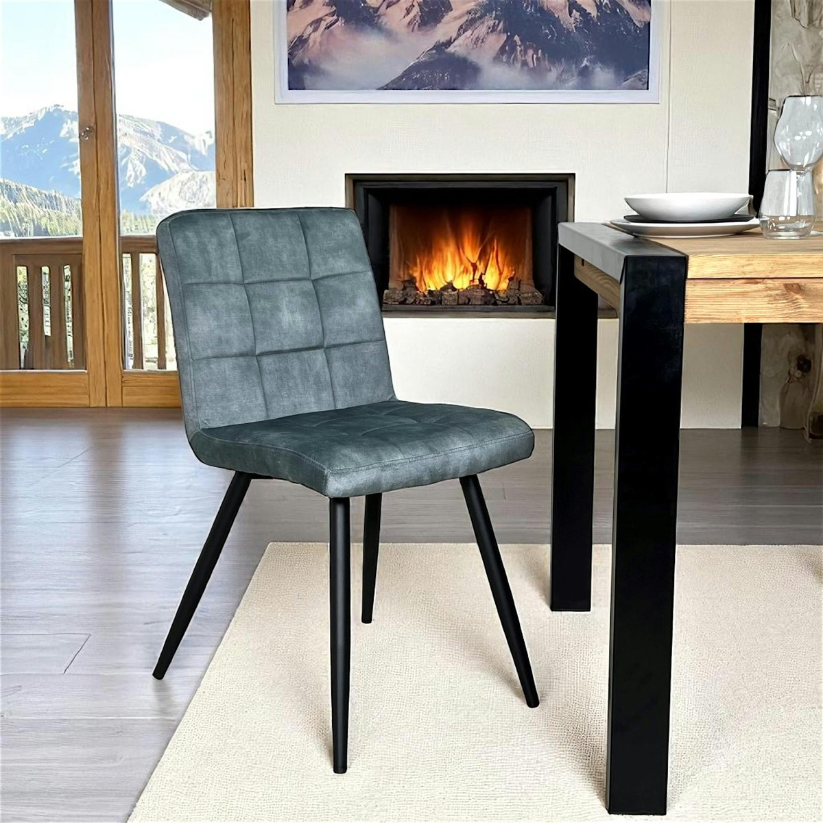 Chaise en velours capitonné (lot de 2) MALMOE bleu pétrole, PIER IMPORT