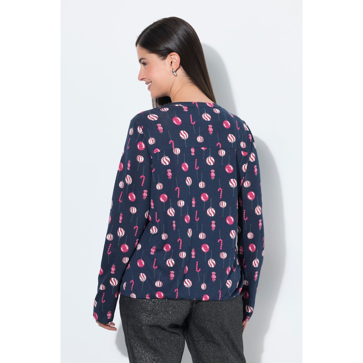 T-shirt de Noël, col tunisien marine, ULLA POPKEN