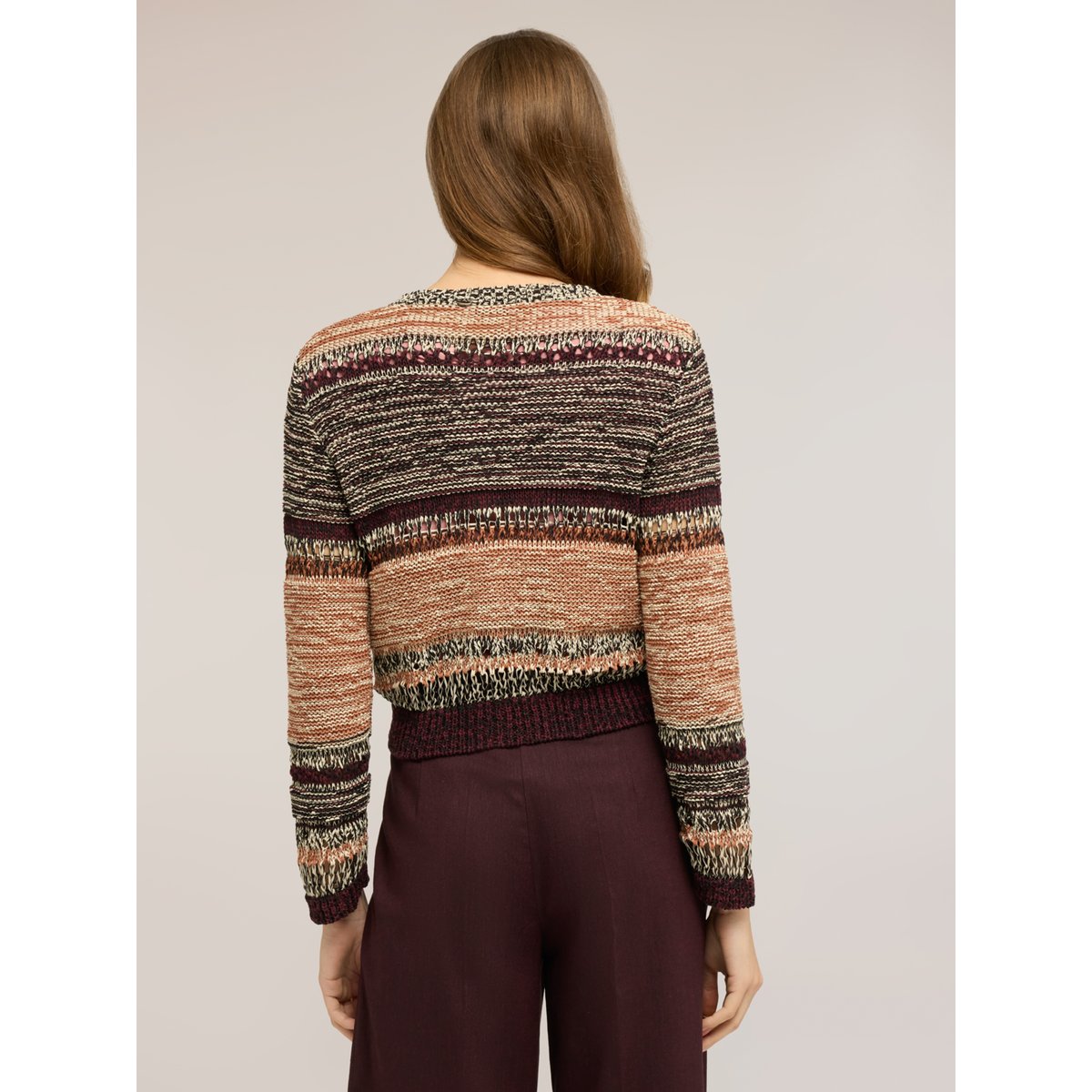 Cardigan court ajouré à rayures marron, MOTIVI