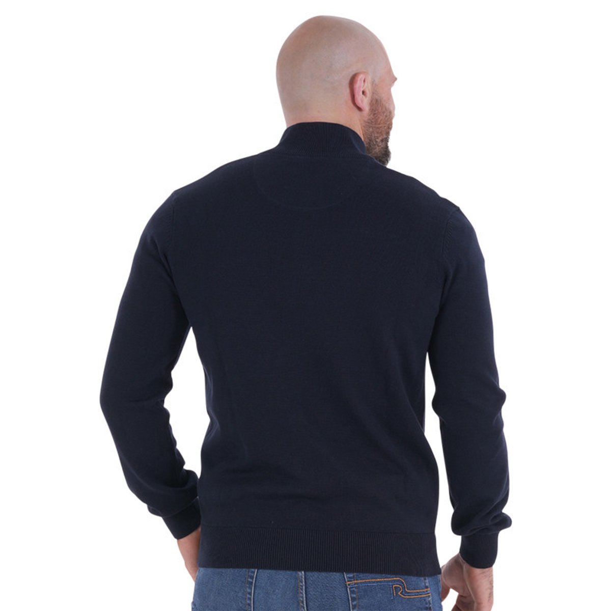 Sweat zippé en coton mélangé marine uni avec une coupe droite marine, RUCKFIELD