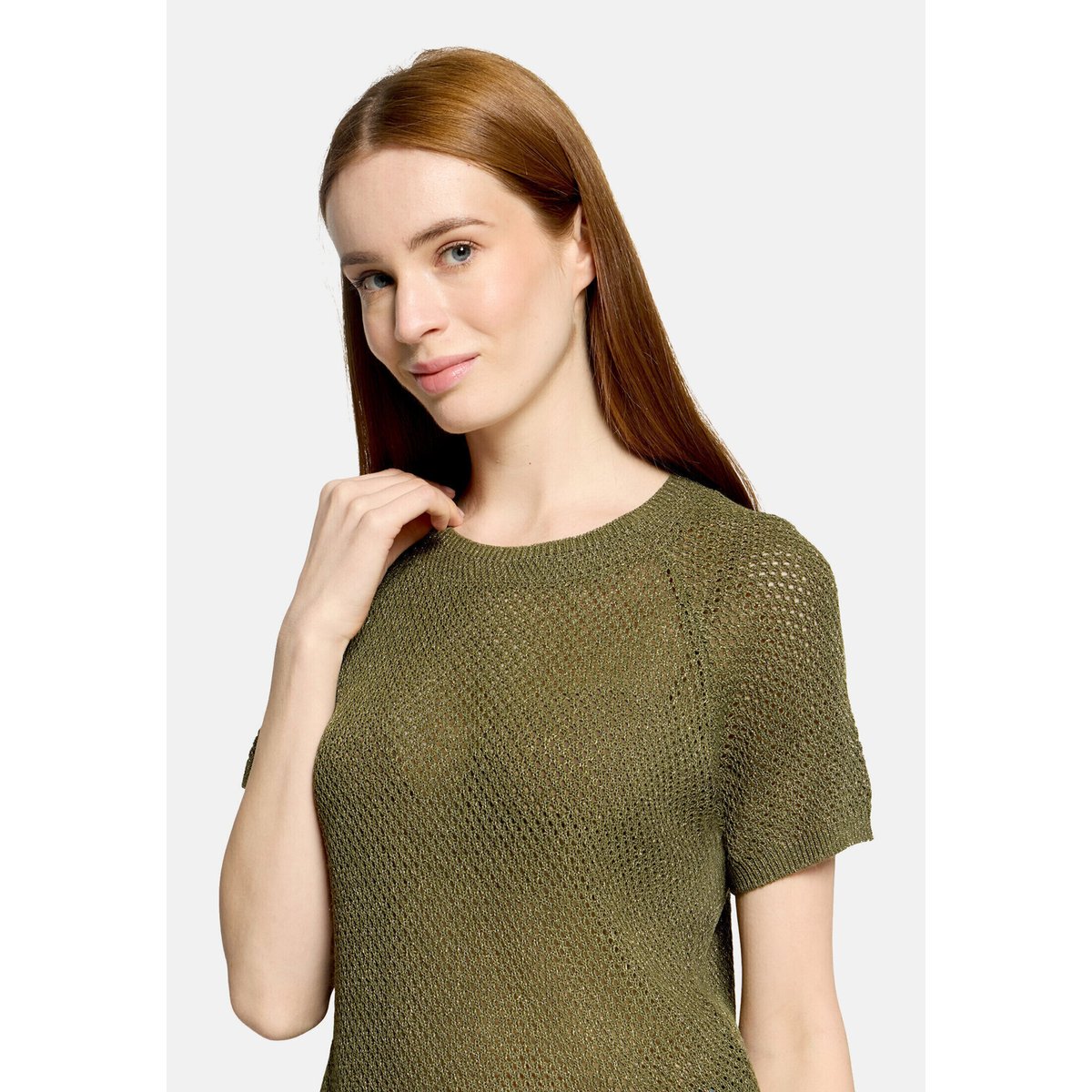 Pull-over en maille à encolure ronde khaki/gold, CARTOON