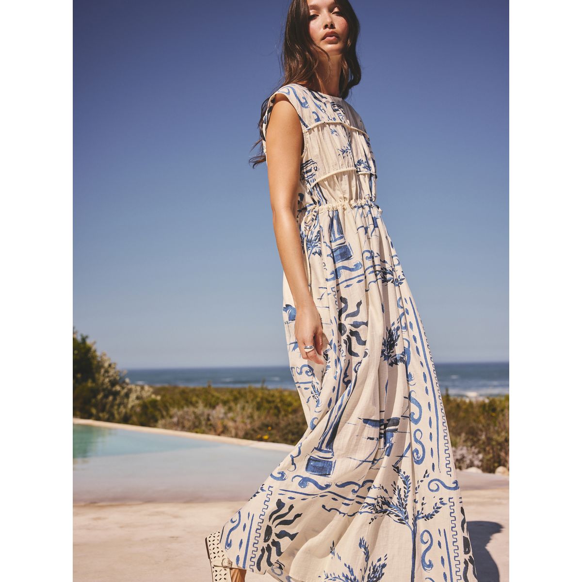 Robe d'été midi avec lien imprimé bleu, NEXT