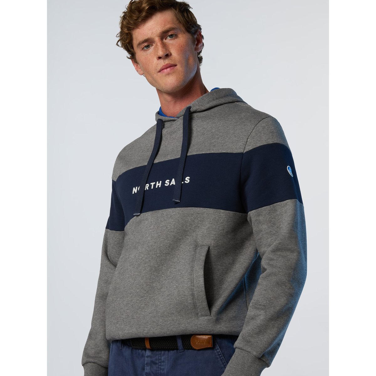 Sweat à capuche maxi à rayures gris, NORTH SAILS