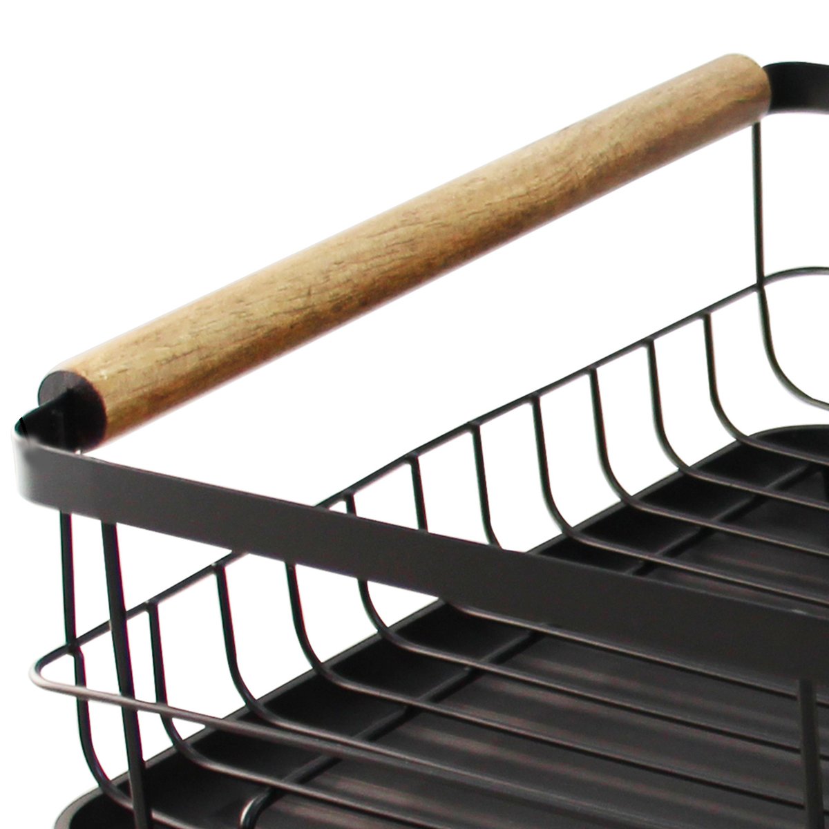 Égouttoir à vaisselle noir et bois avec porte-couverts noir, WADIGA